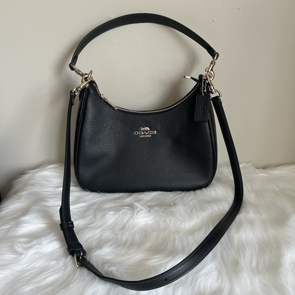 Coach Teri Hobo Bag Black Pebbled Leather Crossbody Handbag C1555 - Picture 2 of 9